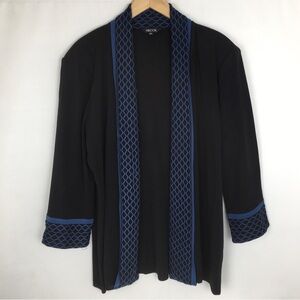 Misook Black Open-Front Cardigan with Blue Trim